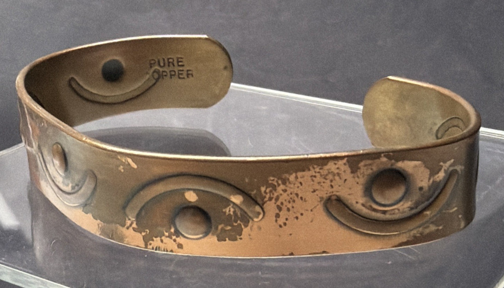 Solid Pure Copper Cuff Bracelet Adjustable Masonic Raised Eye Crescent Moon